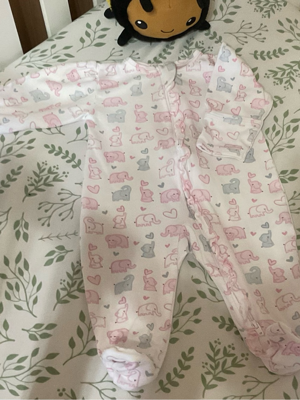Kissy Kissy White Footie with Pink and Gray Elephant Print